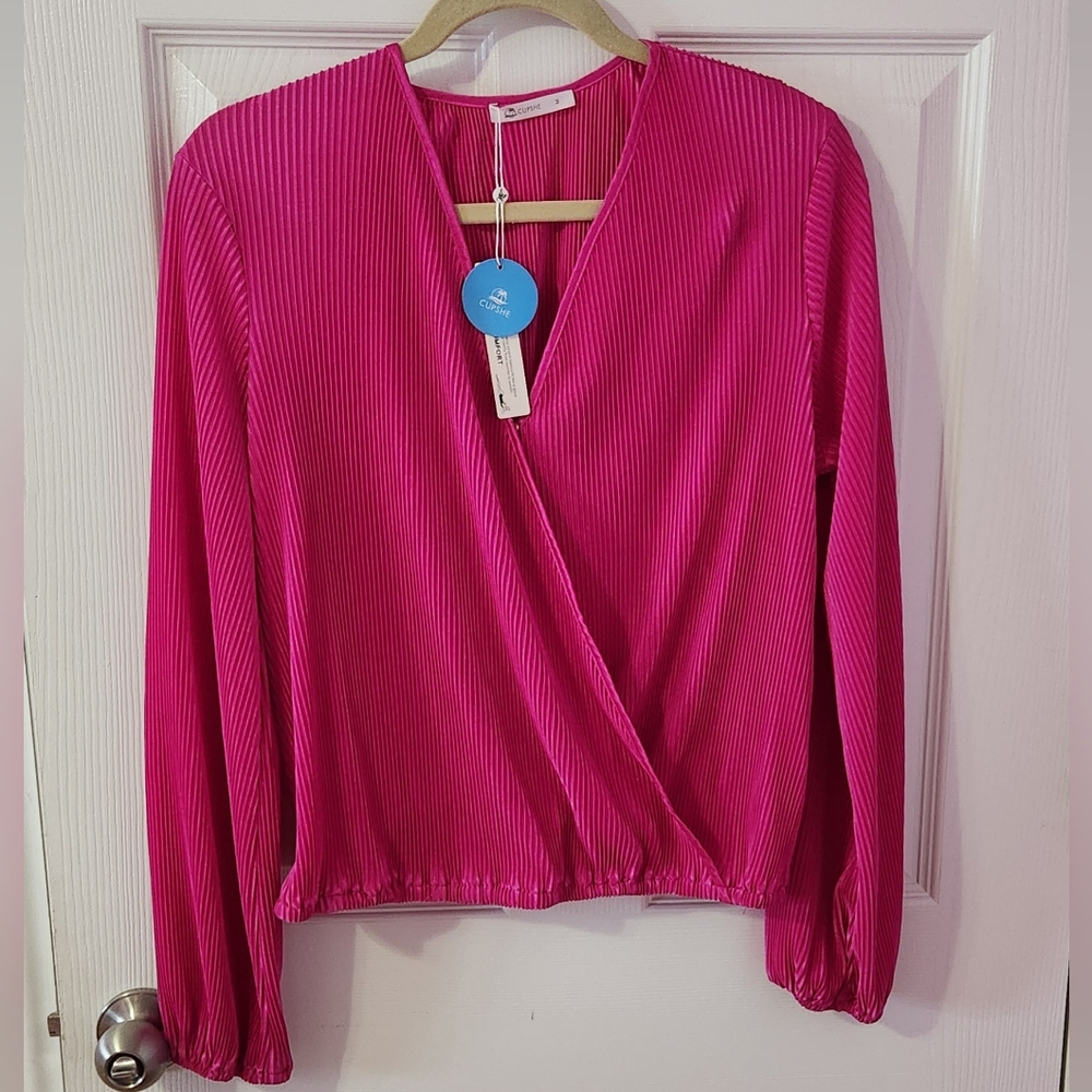 CUPSHE Women's Surplice Neck Peasant Sleeve Top